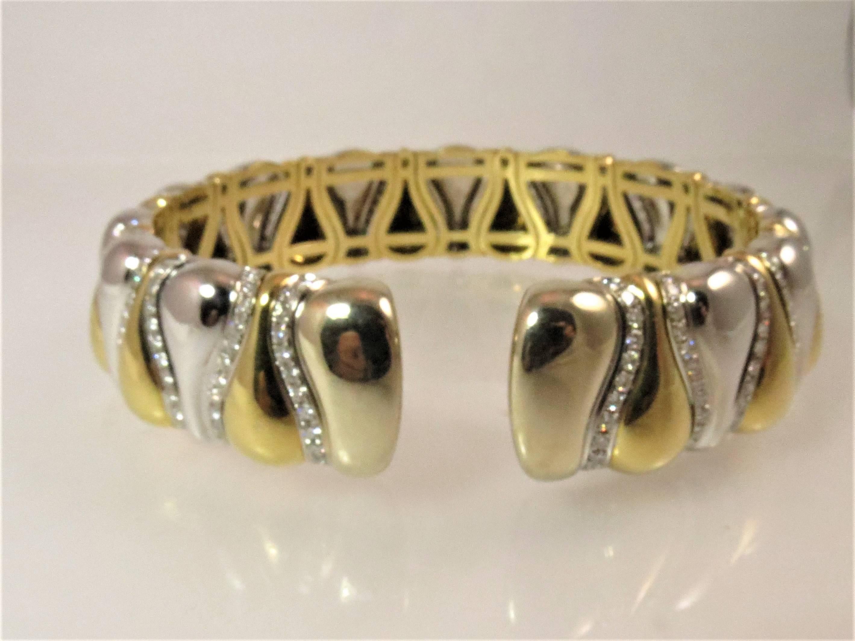 Stunning 18K yellow and white gold choker set with 308 full cut round diamonds  weighing 13.29cts, G-H color, VS clarity.