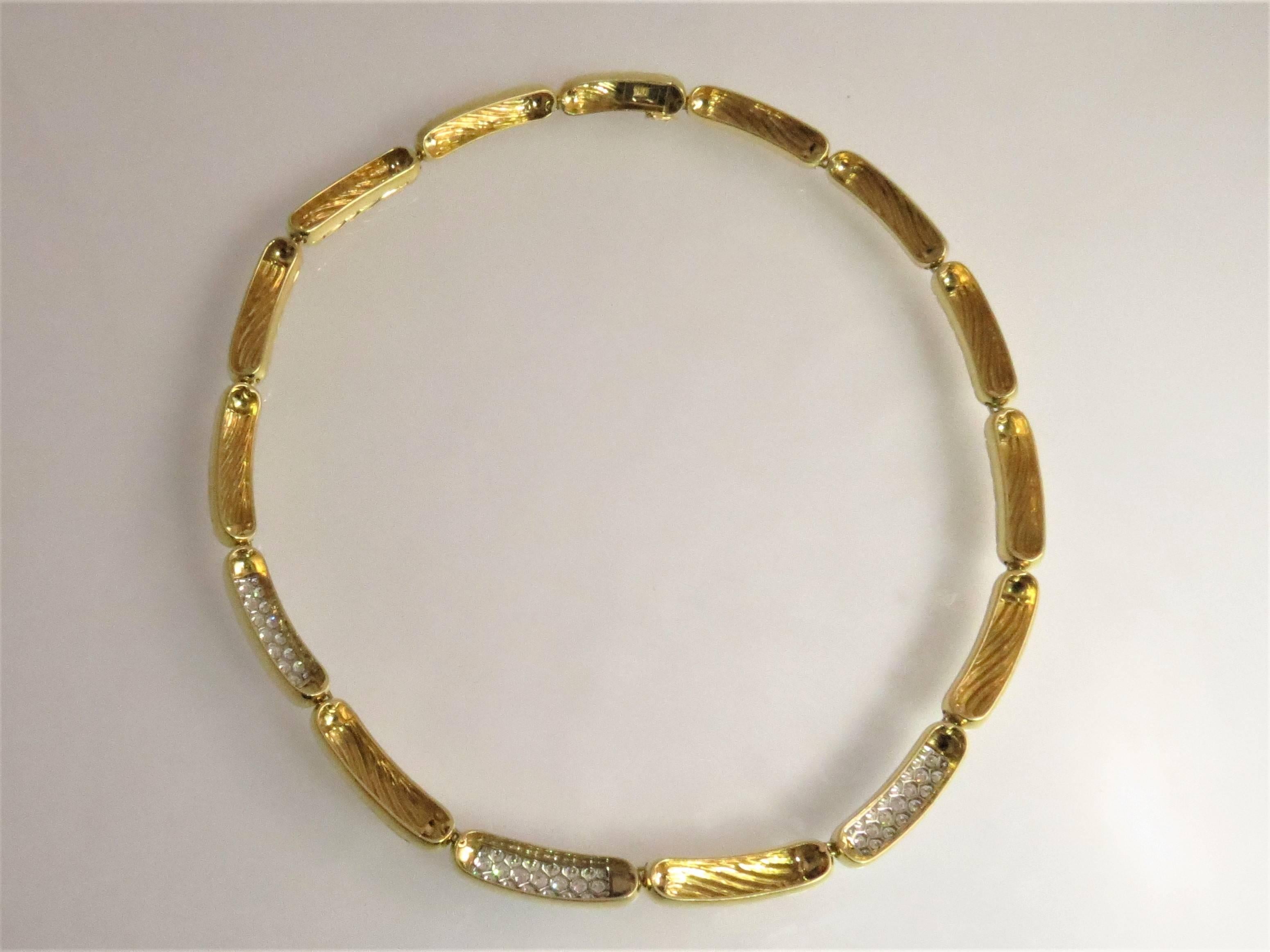 Contemporary 18 Karat Yellow Gold and Platinum Diamond Necklace For Sale