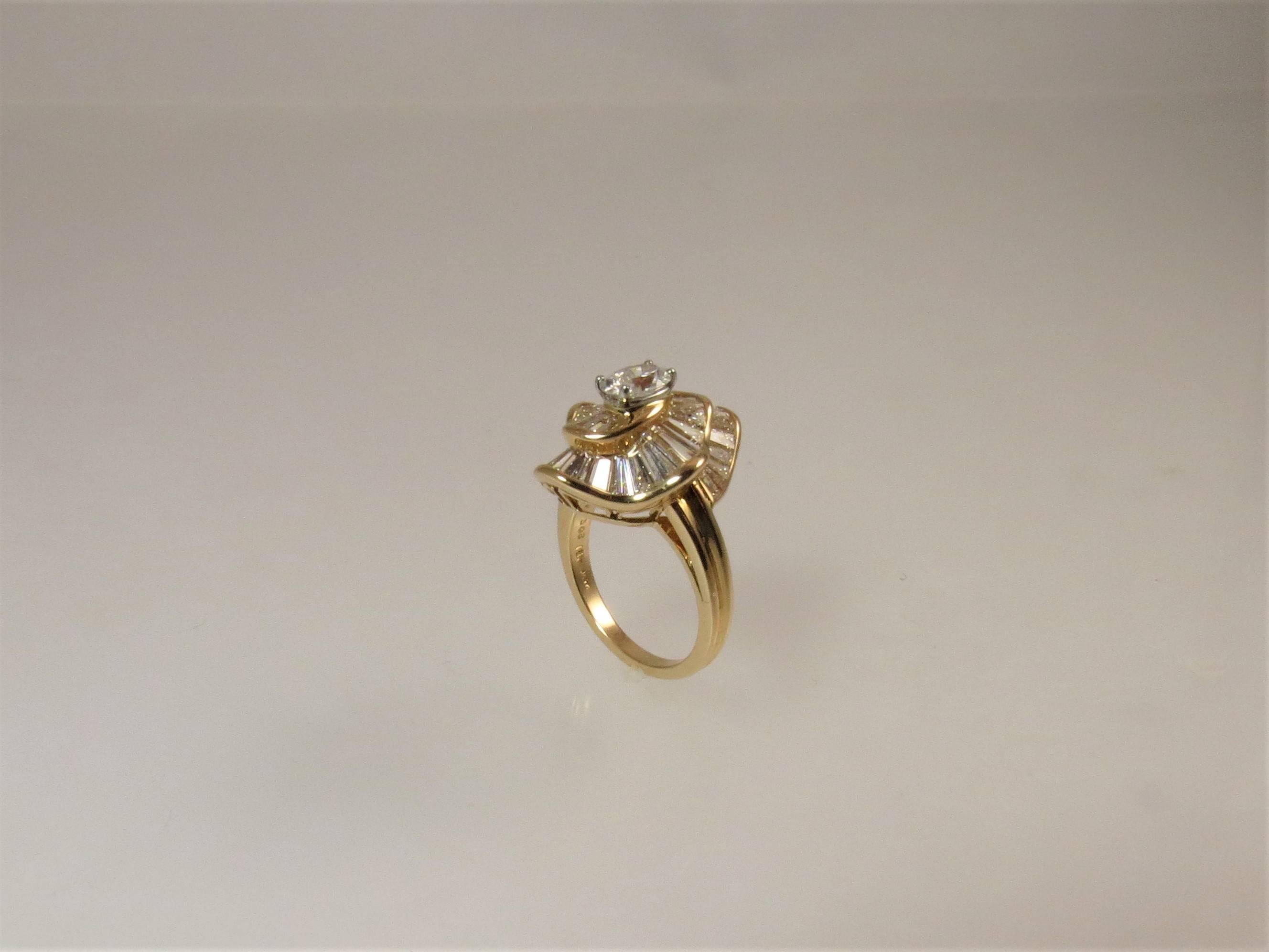 Oscar Heyman 18 Karat Yellow Gold and Platinum Diamond Ballerina Ring In Excellent Condition In Chicago, IL