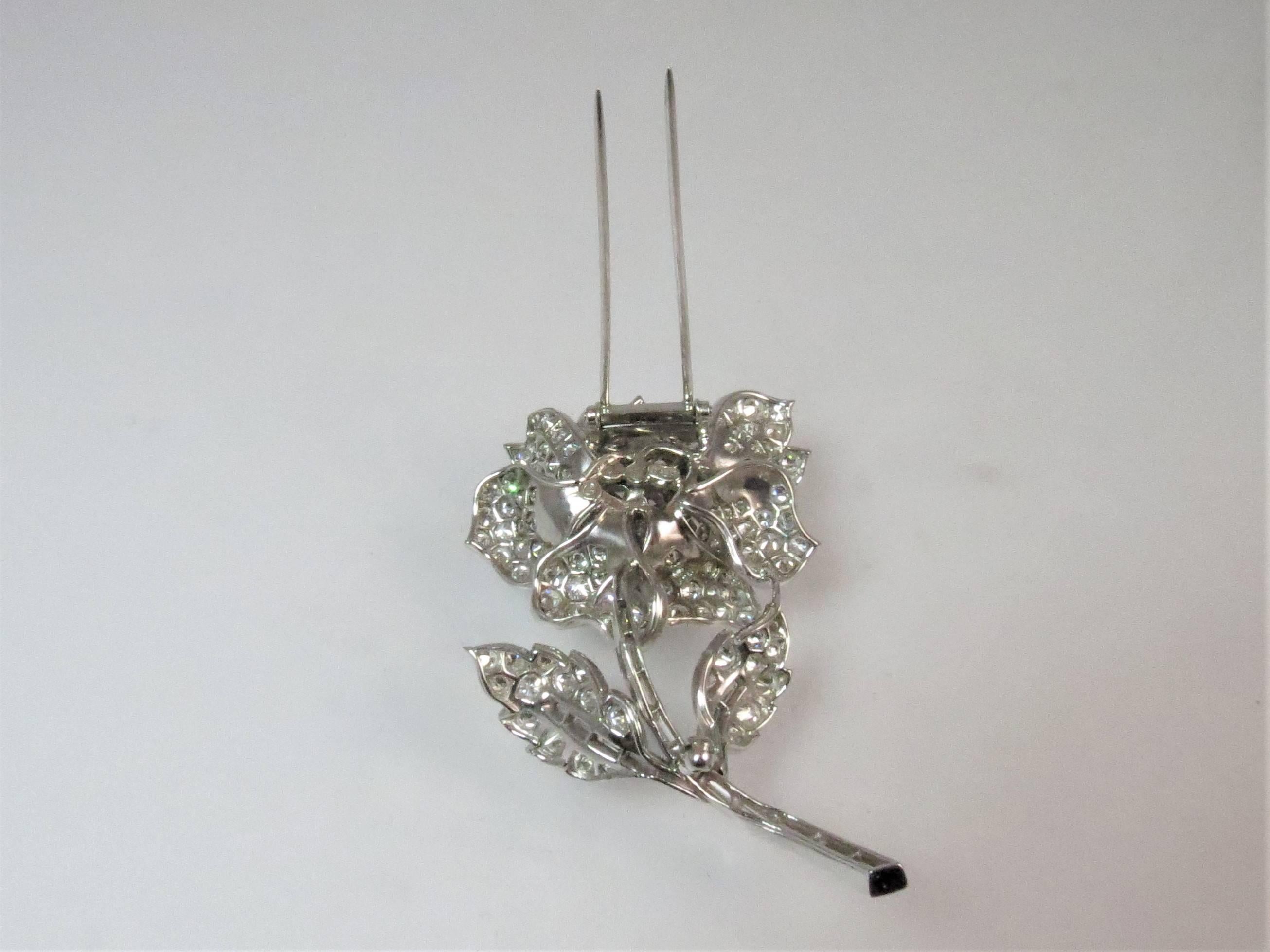 Contemporary Platinum Diamond Flower Pin with Double Hinged Back For Sale