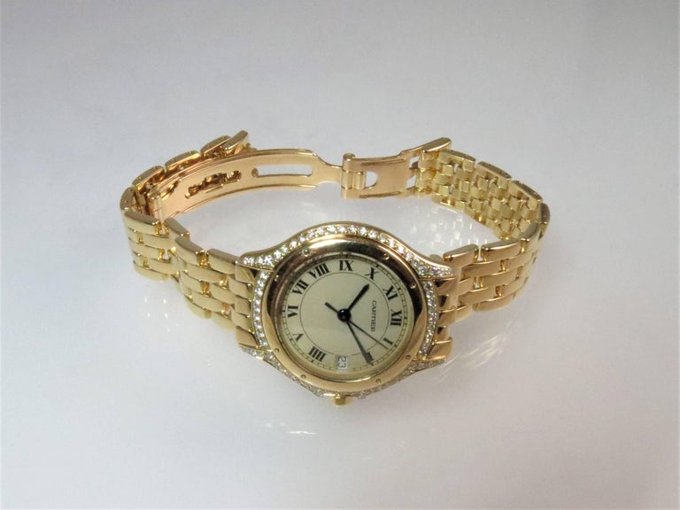 Cartier Yellow Gold Diamond Cougar Quartz Bracelet Wristwatch Ref ...