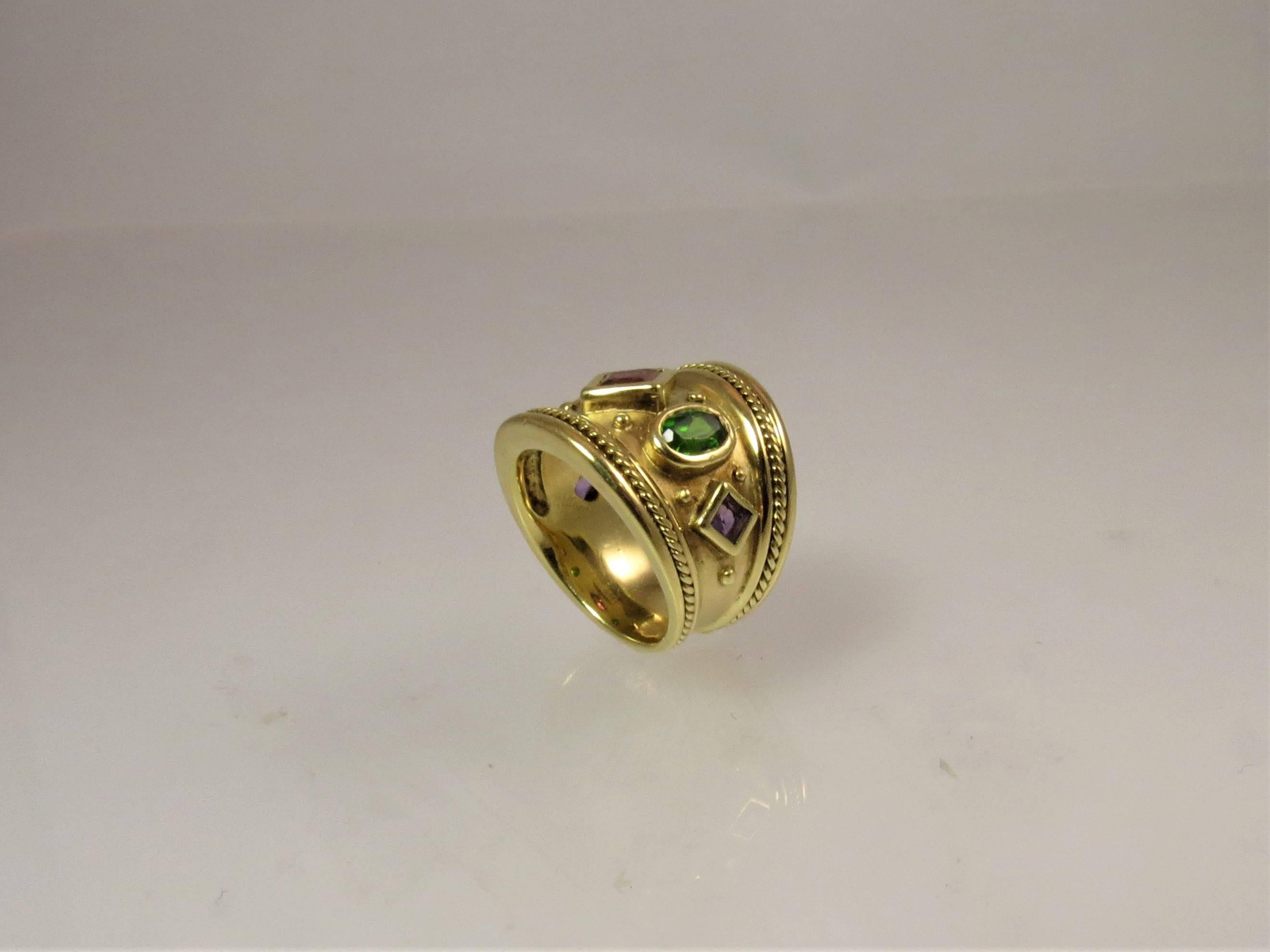 Women's Seidengang 18 Karat Yellow Gold Wide Multi-Color Band Ring