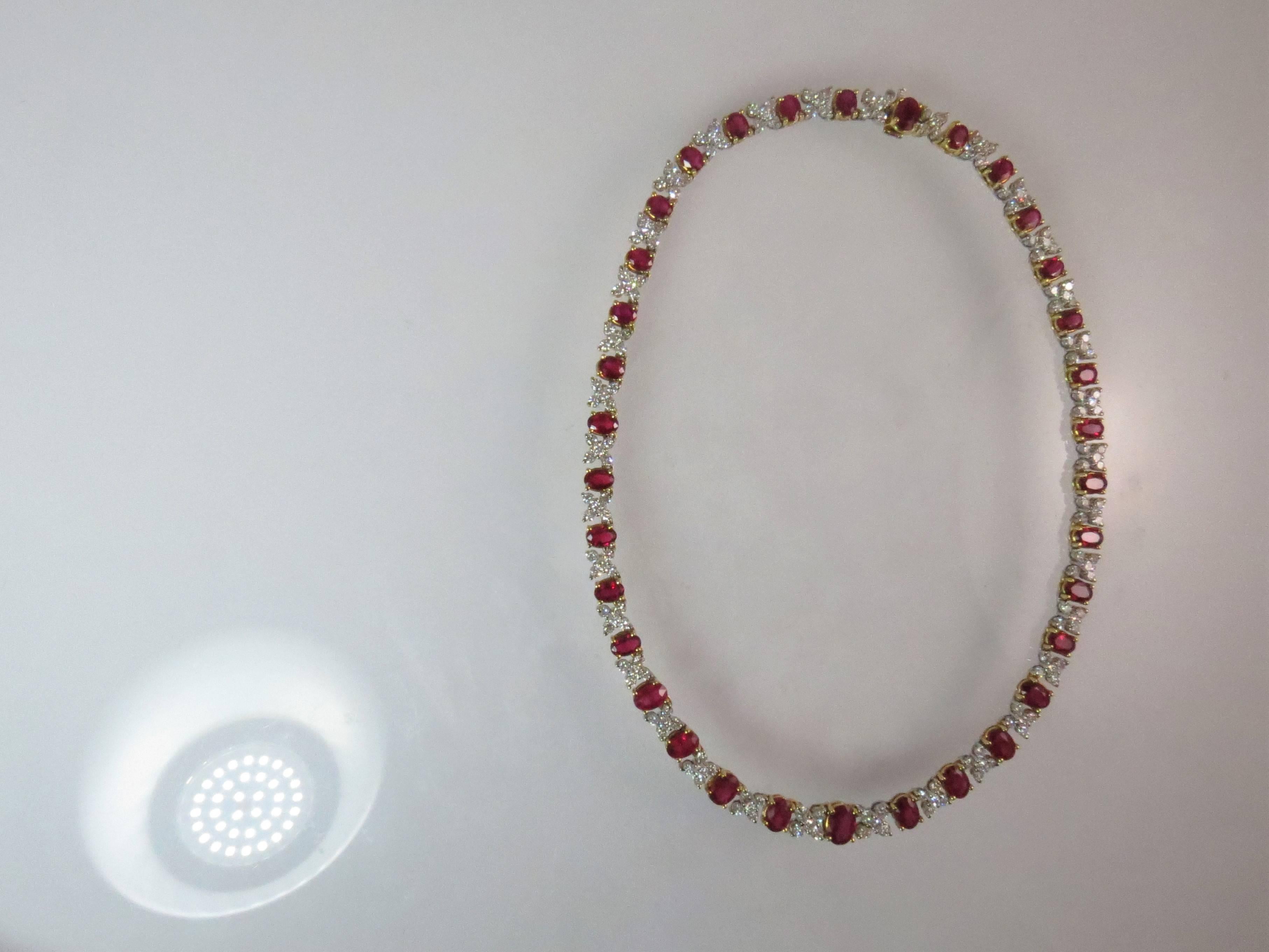 Contemporary 18 Karat Yellow Gold and White Gold Ruby and Diamond Necklace