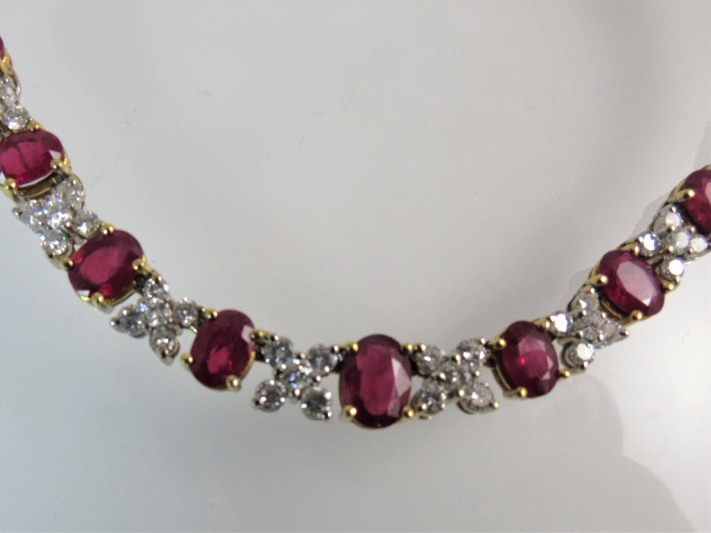 18 Karat Yellow Gold and White Gold Ruby and Diamond Necklace In Excellent Condition In Chicago, IL