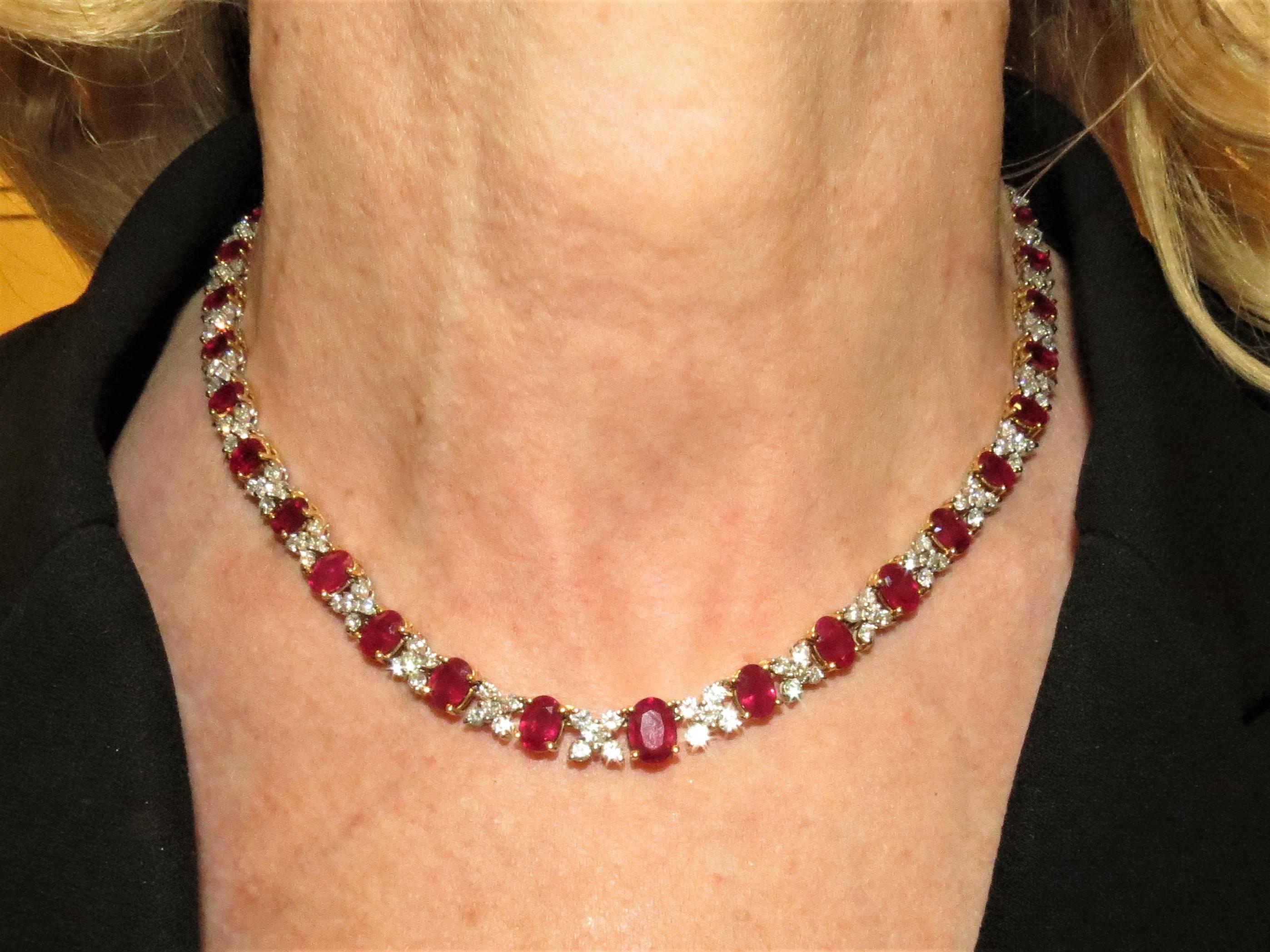 Women's 18 Karat Yellow Gold and White Gold Ruby and Diamond Necklace