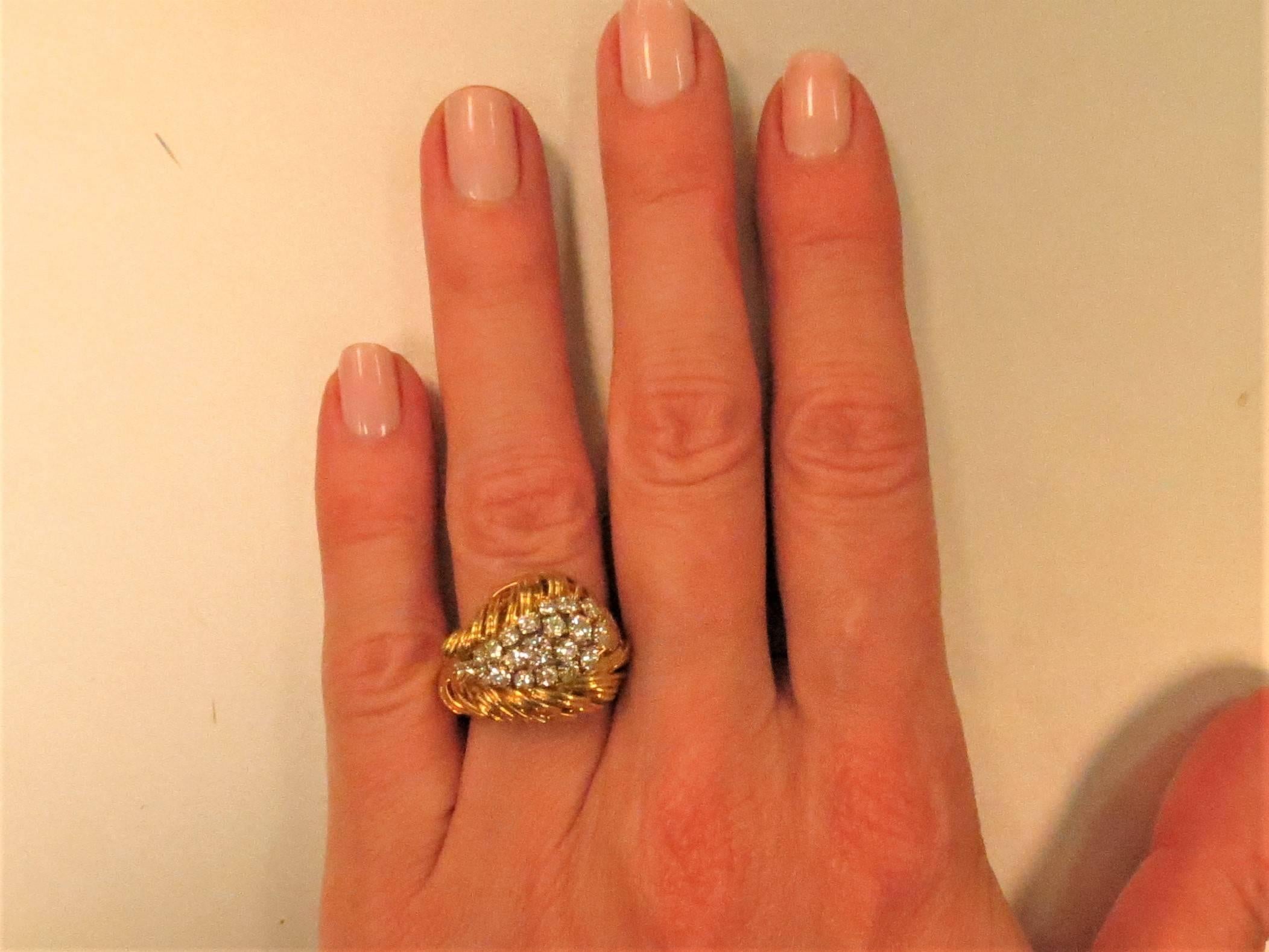 Contemporary 18 Karat Yellow Gold Diamond Cluster Ring For Sale
