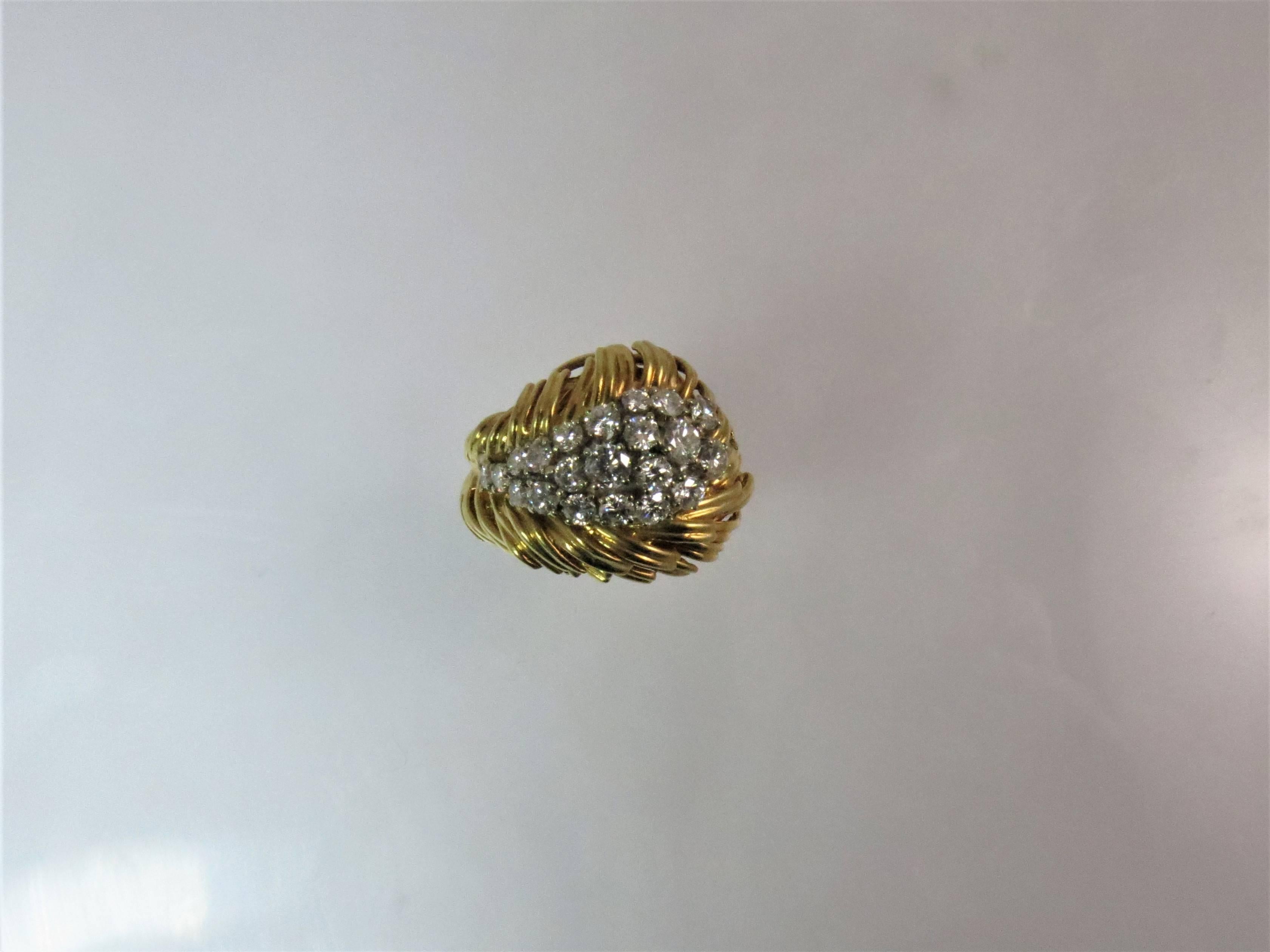 Round Cut 18 Karat Yellow Gold Diamond Cluster Ring For Sale