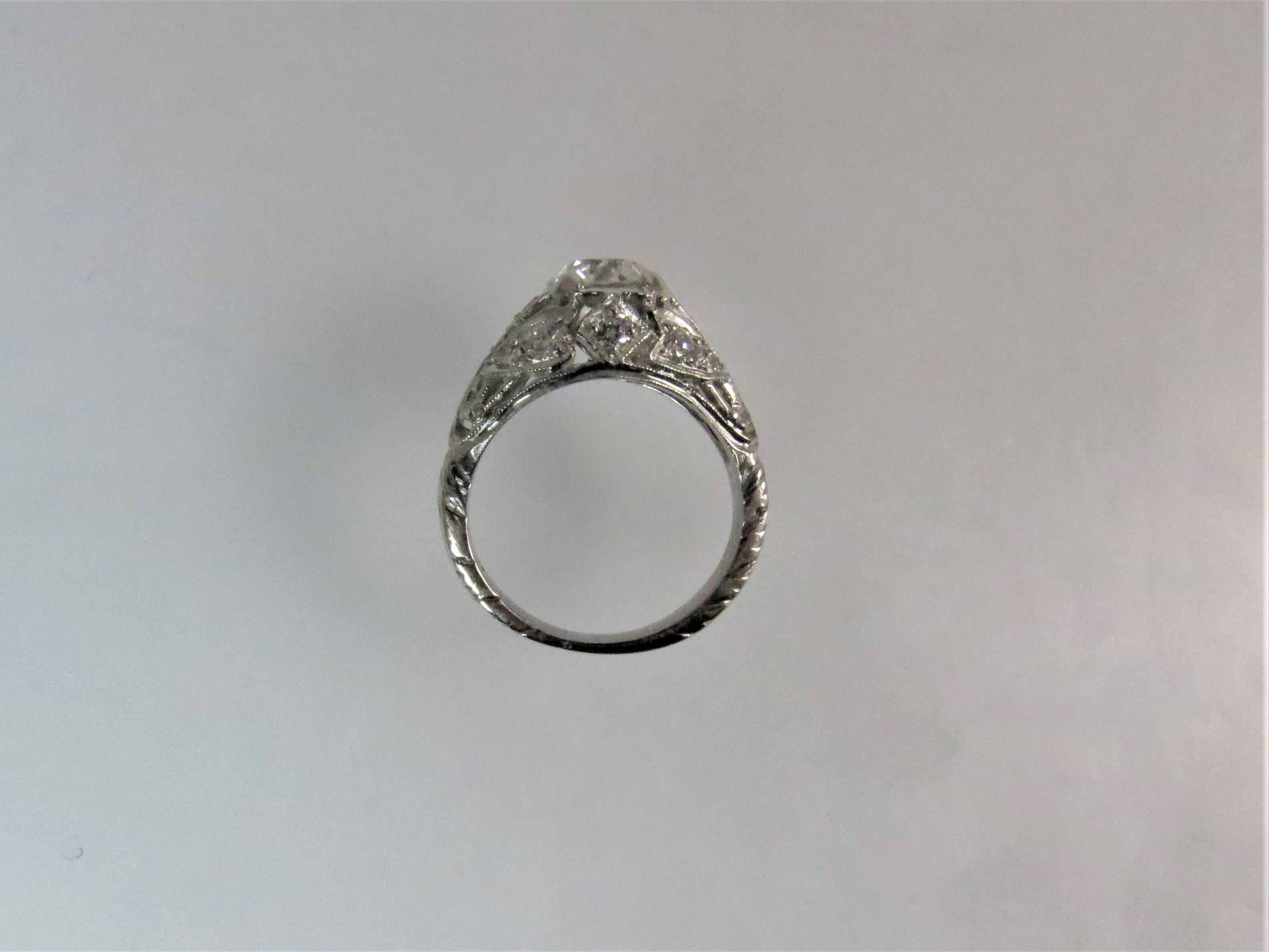 Late Victorian Vintage Platinum Ring With European Cut Diamond For Sale