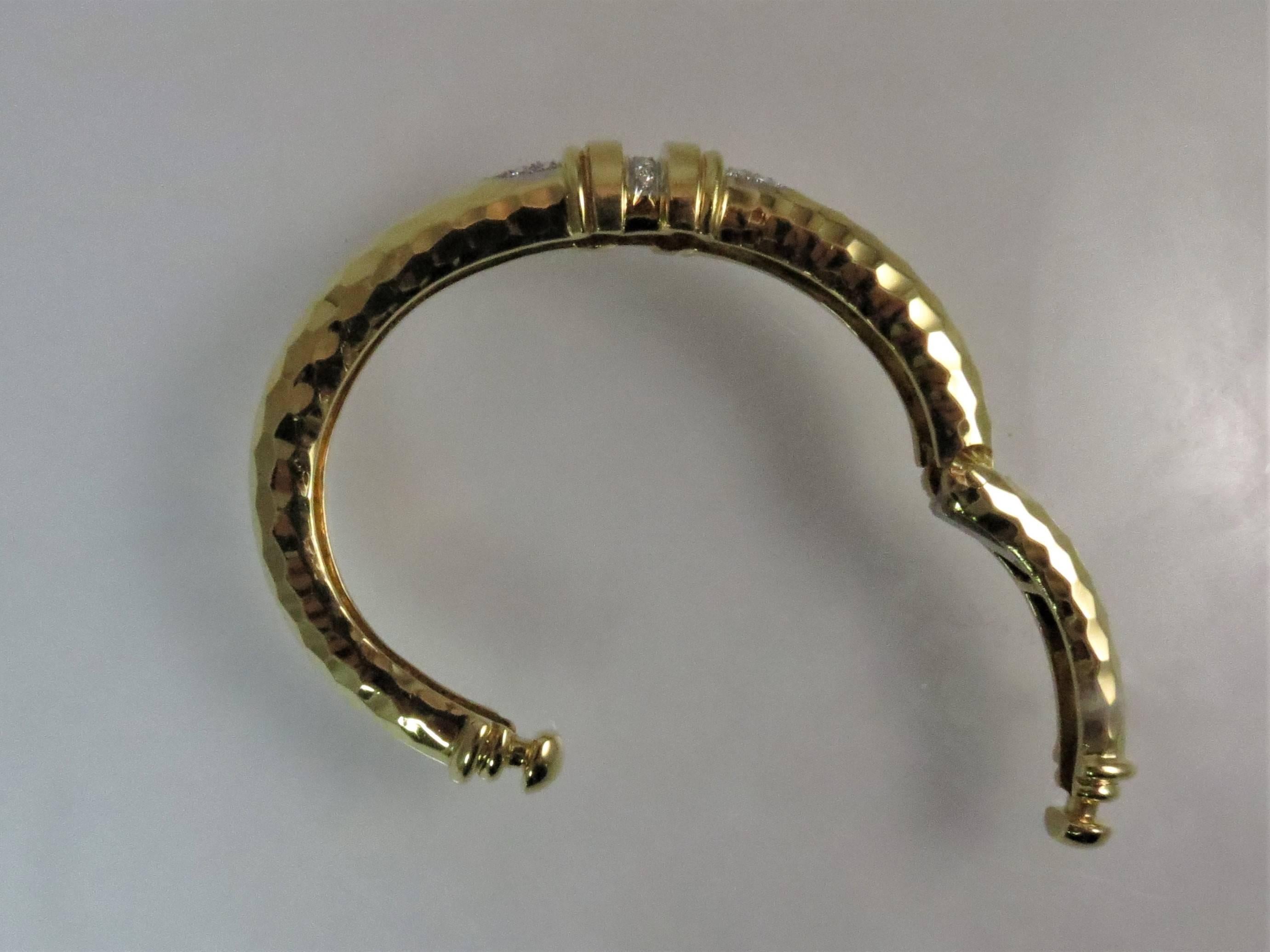 Contemporary 18 Karat Yellow Gold and Platinum Diamond Bangle Bracelet