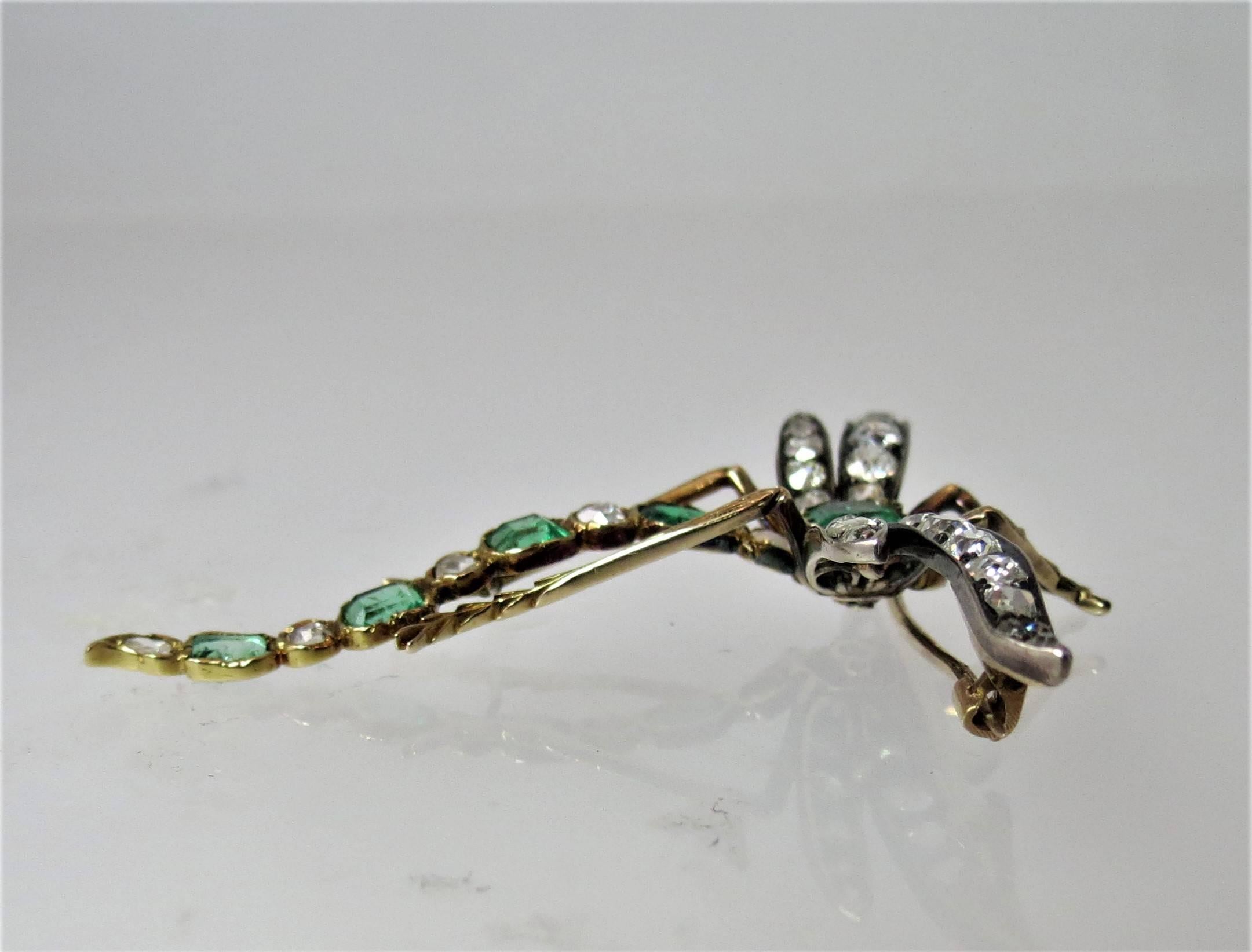 Victorian Emerald and Diamond Dragon Fly Pin