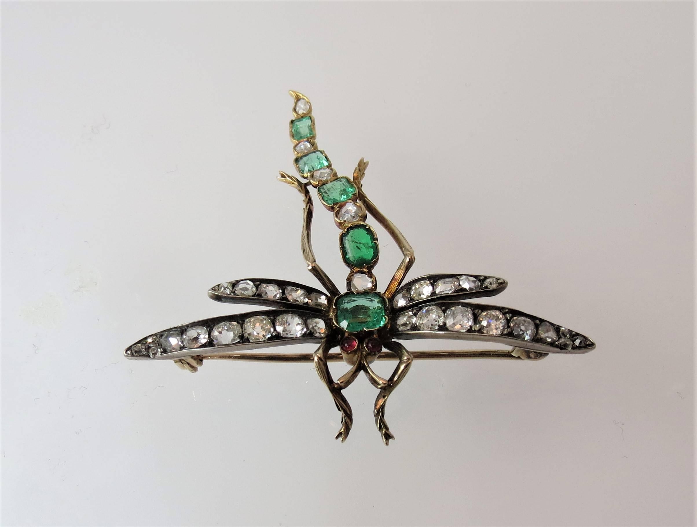 Women's Emerald and Diamond Dragon Fly Pin