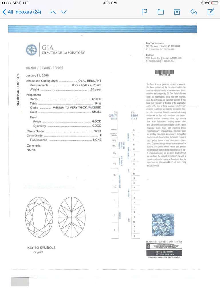Women's Oval Diamond Weighing 1.50 Carat, F Color, VVSI Clarity, GIA, Bondanza Mounting