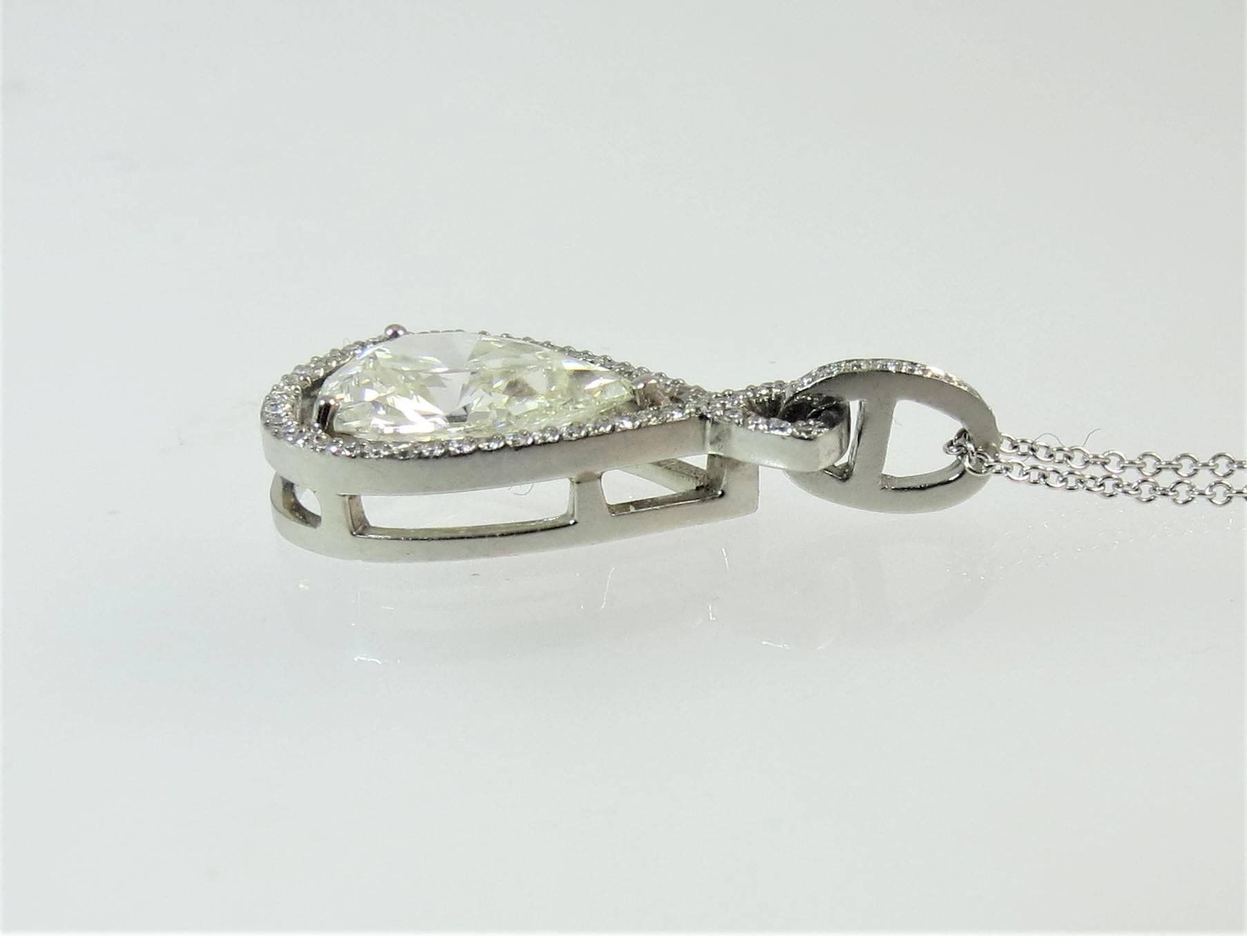 Pear Cut 3.07 Pear Shape Diamond, GIA Certified Set in Platinum Diamond Pendant