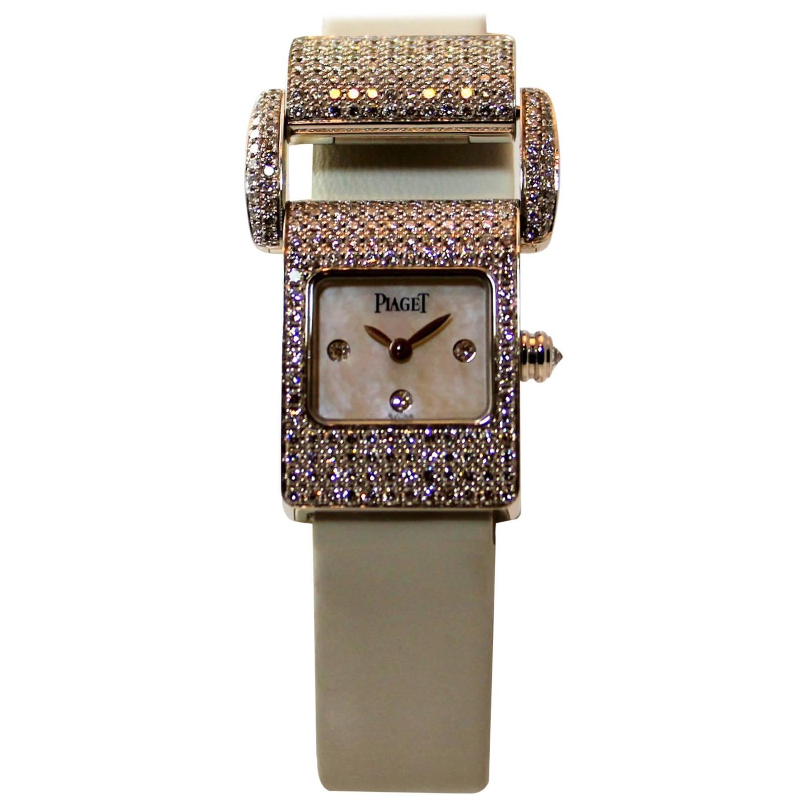 Reloj de pulsera de cuarzo Piaget de oro blanco para señora con diamantes Ms. Protocol