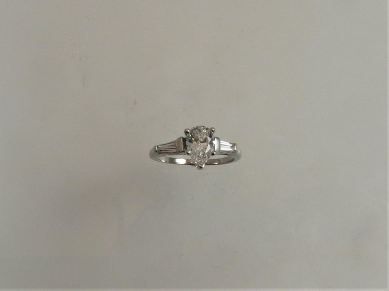 Platinum Engagement Ring Prong Set with Pear Shape Diamond and