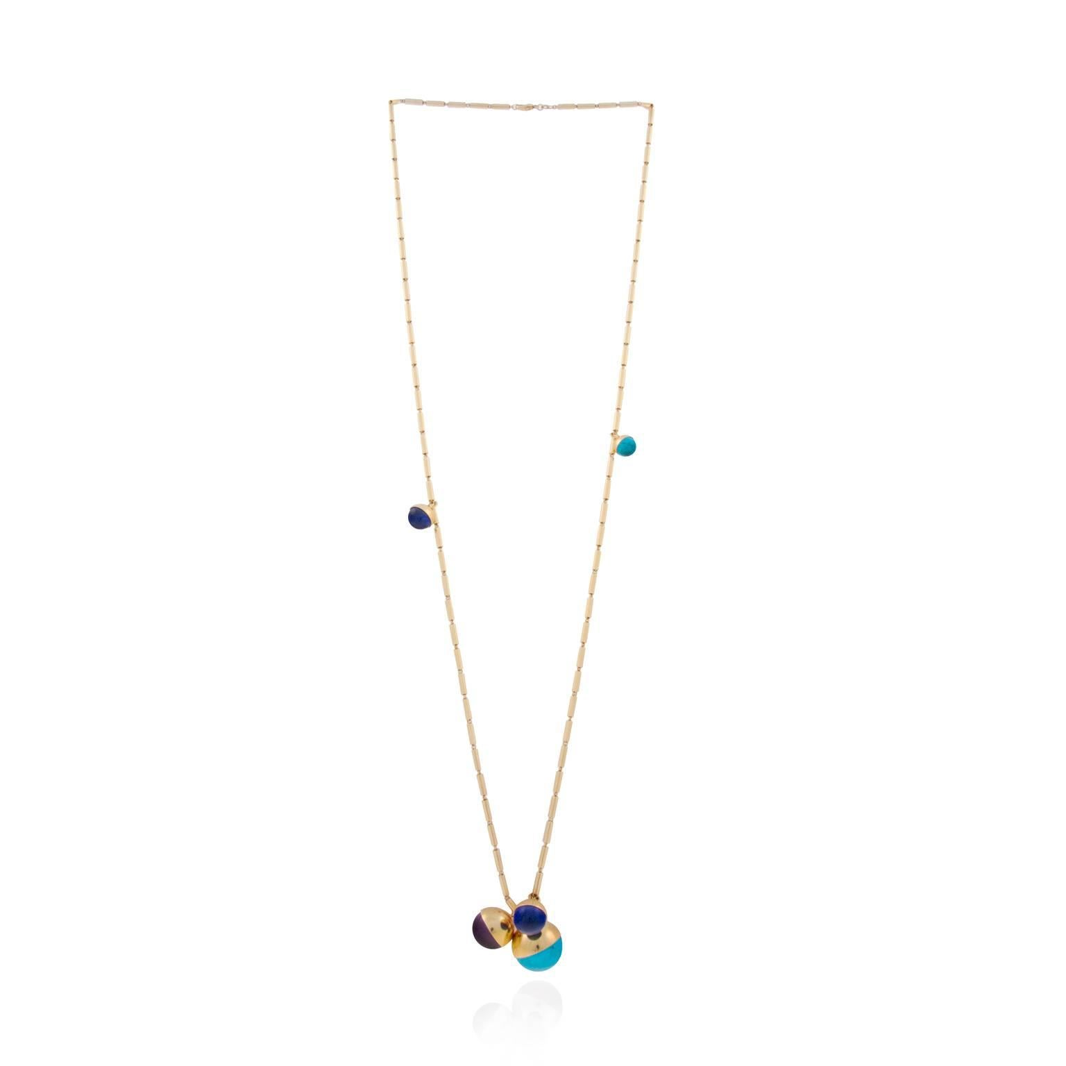 Modern Lara Bohinc Lapis Turquoise Amethyst Gold Five Planets Necklace
