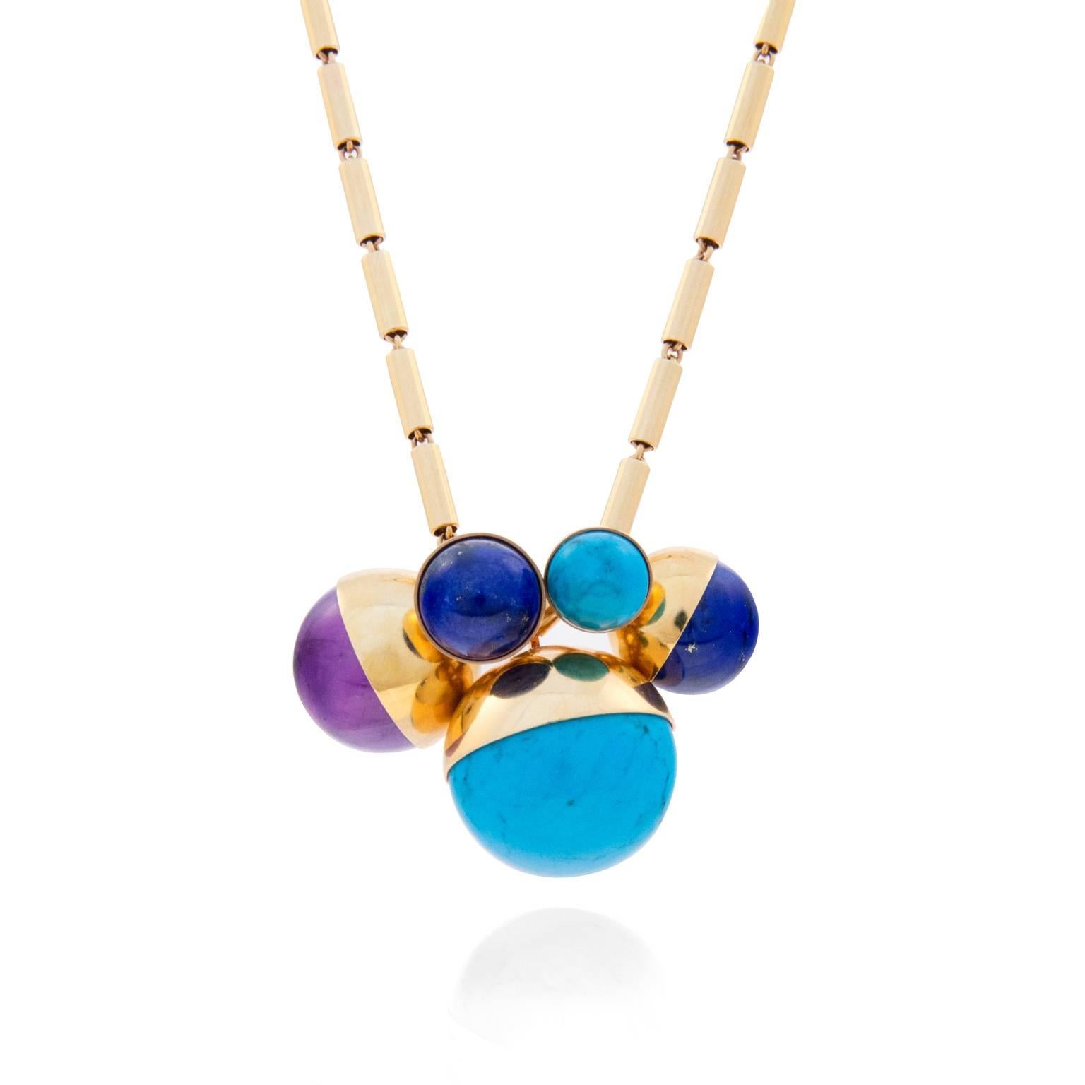 Women's Lara Bohinc Lapis Turquoise Amethyst Gold Five Planets Necklace
