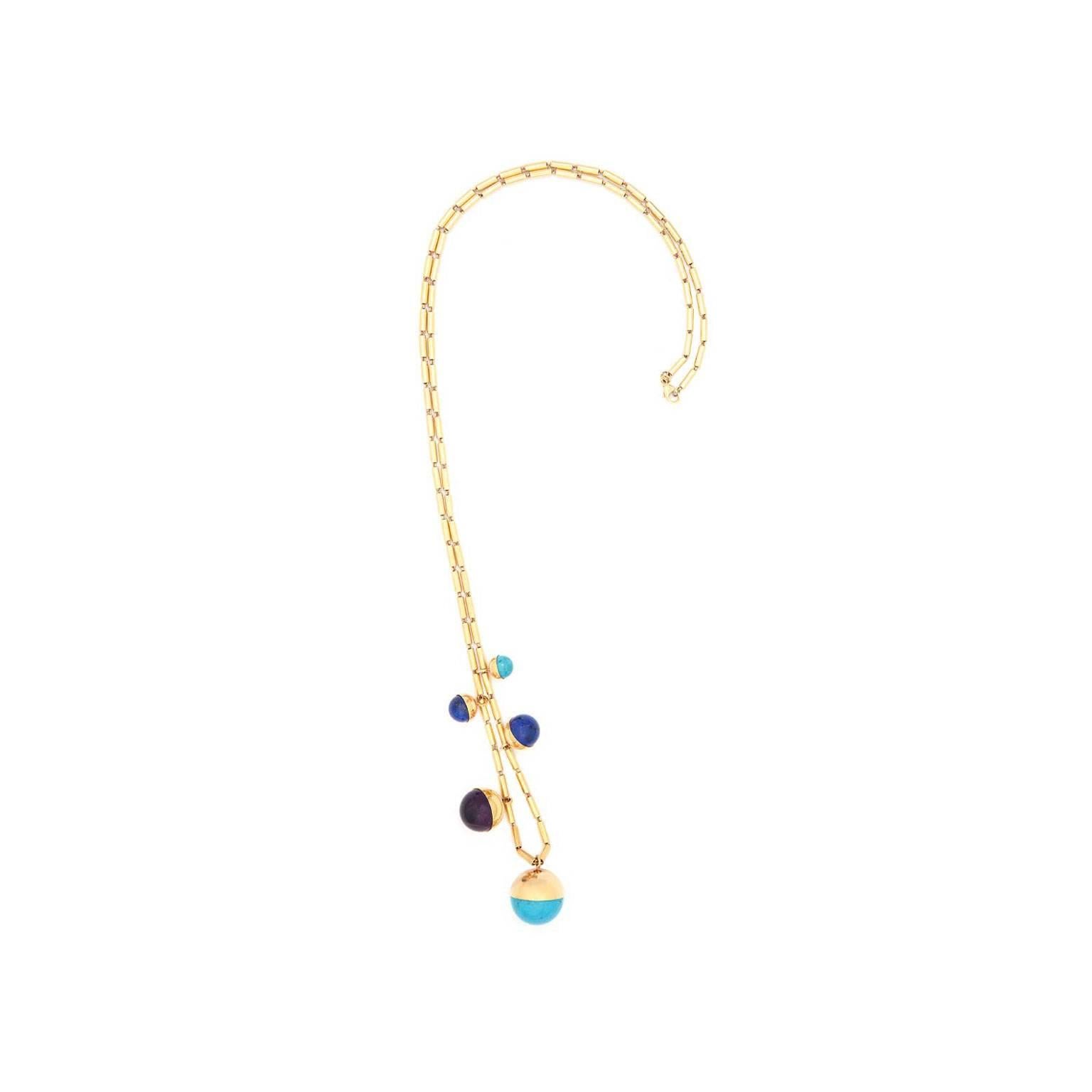 Lara Bohinc Lapis Turquoise Amethyst Gold Five Planets Necklace In Excellent Condition In London, Westminster