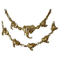 Peter Lindeman Gold & Diamond Elephant Necklace and Bracelet Set