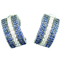 Sapphire Diamond Gold Half Hoop Earrings