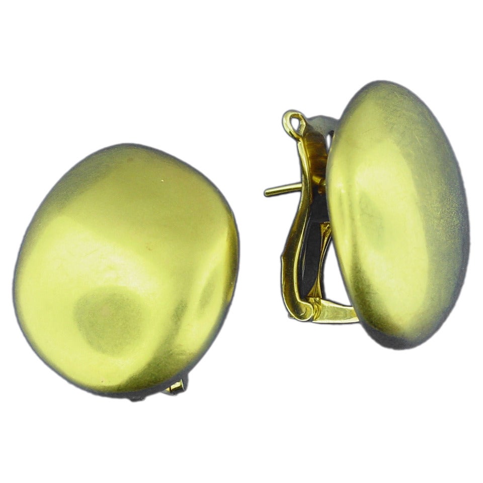 James Taffin de Givenchy Brushed Yellow Gold Pebble Earrings