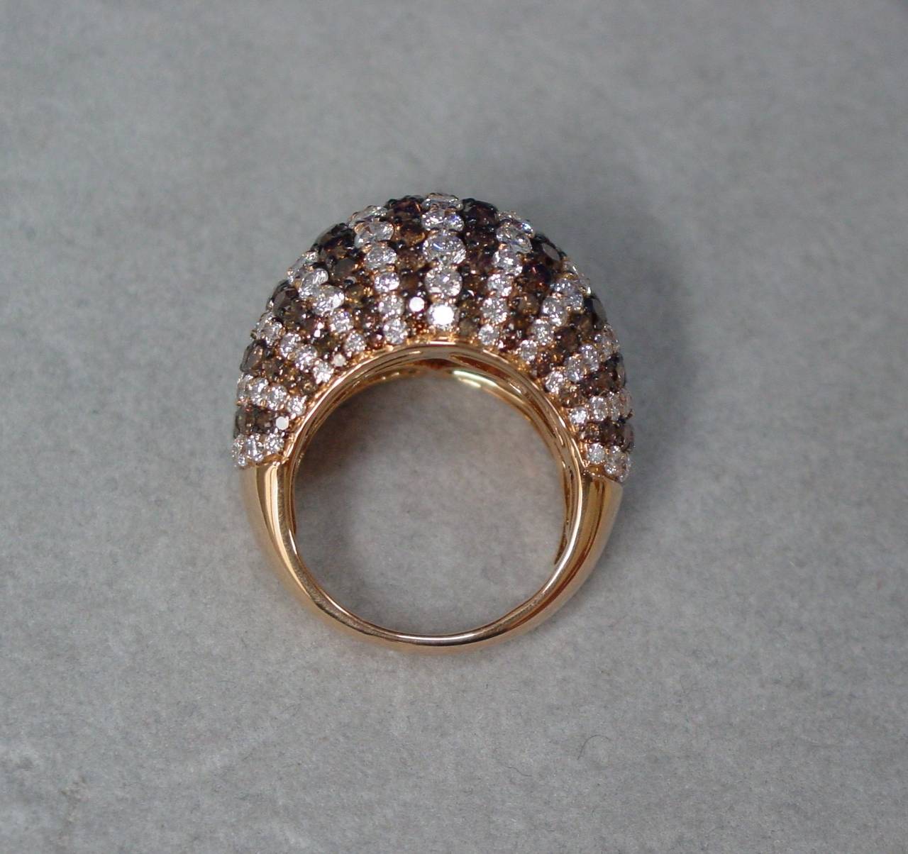 A Cognac and White Diamond Pave Dome Ring In Excellent Condition In Beverly Hills, CA