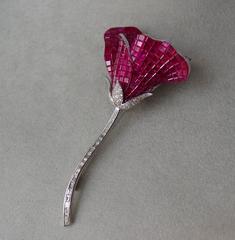 Invisible Set Ruby Diamond White Gold En Tremblant Brooch