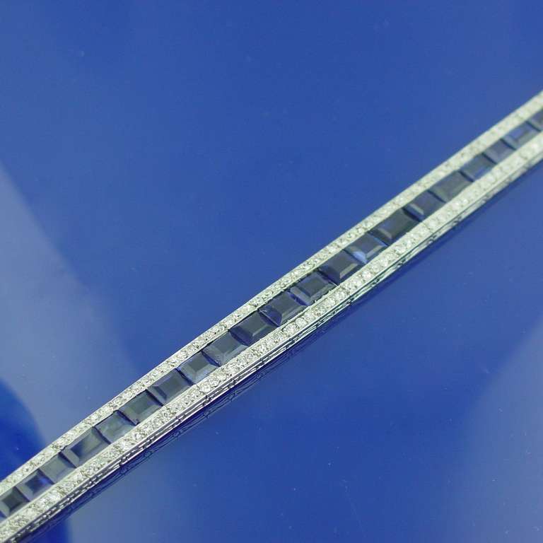 Art Deco Sapphire, Diamond and Platinum Line Bracelet In Excellent Condition In Beverly Hills, CA