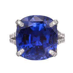 A Cushion Cut Sapphire and Diamond Ring