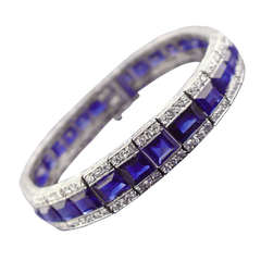 Art Deco Sapphire, Diamond and Platinum Line Bracelet