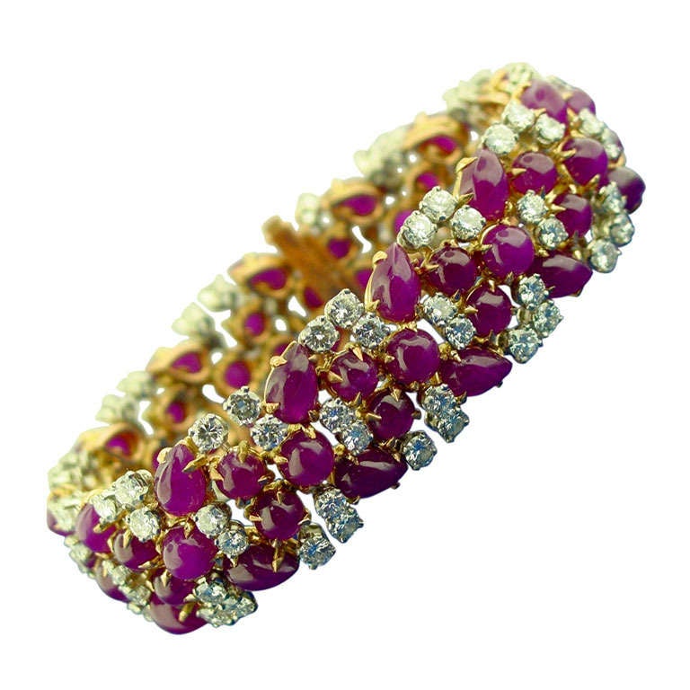 1950s Diamond and Ruby Bracelet For Sale