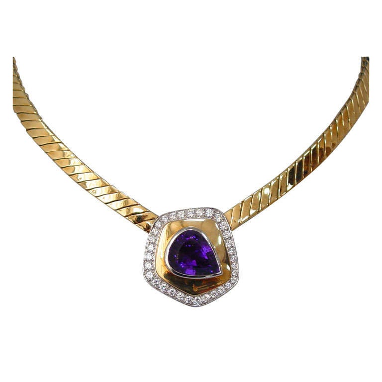Tiffany & Co. Paloma Picasso Amethyst Diamond and Gold Necklace For Sale