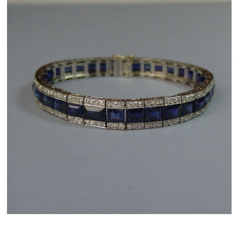 Art Deco Sapphire, Diamond and Platinum Line Bracelet 1