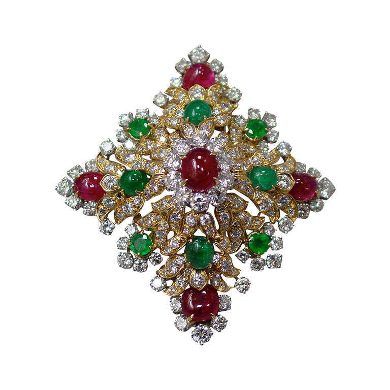 1970s Van Cleef & Arpels Ruby, Emerald and Diamond Brooch