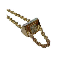 Yellow Gold and Diamond Bracelet Watch circa 1940s