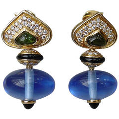 Vintage Marina B 'Pneu' Gemstone and Diamond Drop Earrings