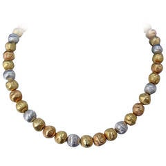 Bicego Tricolor Hammered Gold Bead Necklace