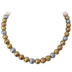 Bicego Tricolor Hammered Gold Bead Necklace Vintage Bicego Tricolor Hammered Gold Bead Necklace