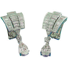 1950s Diamond Platinum Drop Earrings