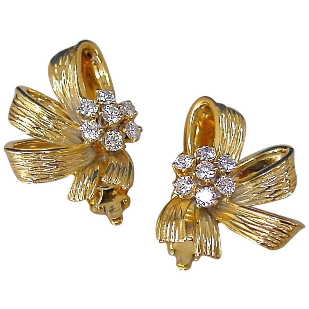 Tiffany & Co. Diamond Gold Bow Earclips