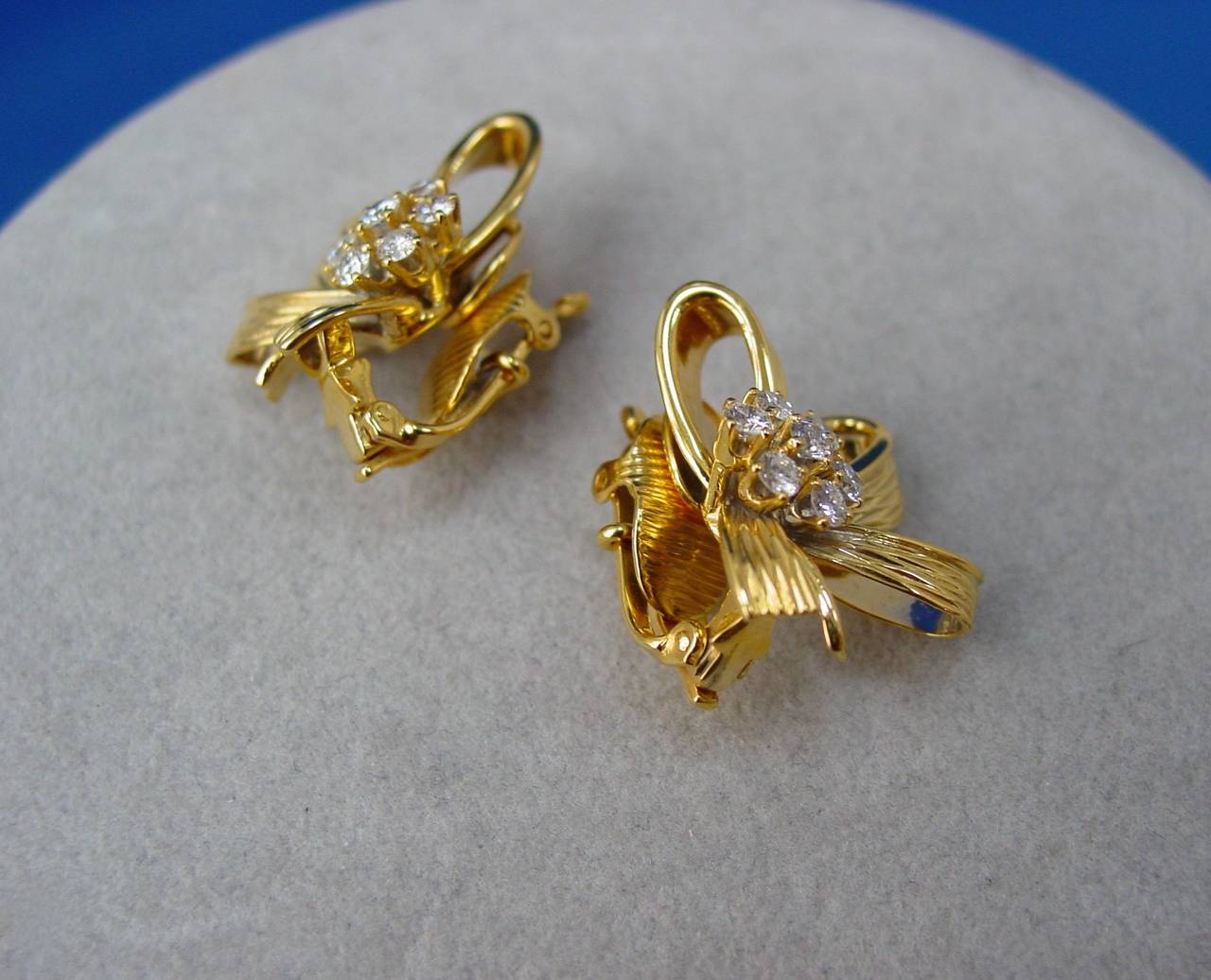 Tiffany & Co. Diamond Gold Bow Earclips In Excellent Condition In Beverly Hills, CA