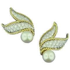 David Webb Pearl Diamond Earrings