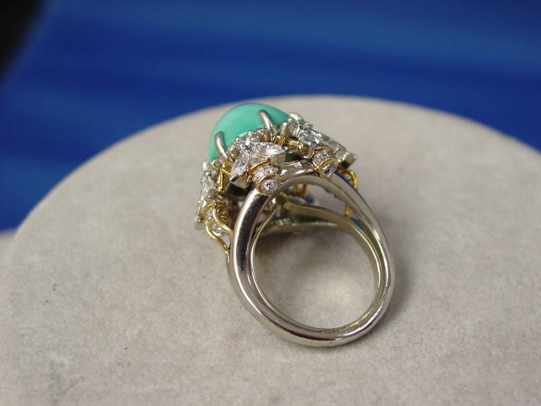 Tiffany Schlumberger Turquoise Diamond Bee Ring In Excellent Condition In Beverly Hills, CA