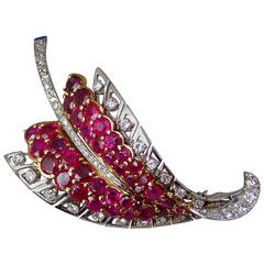 Ruby and Diamond Leaf Brooch