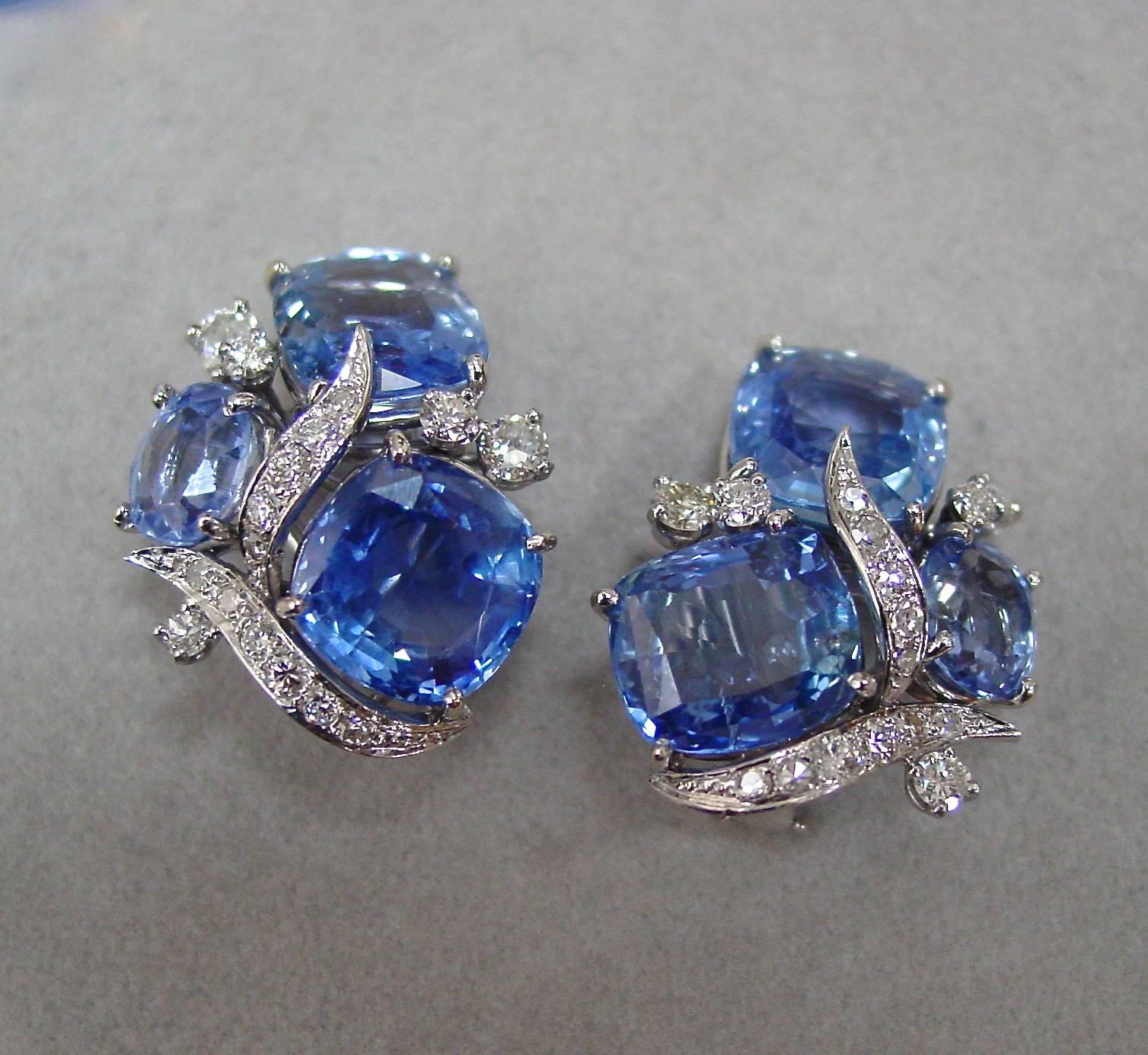 Women's Sapphire Diamond Cluster Earrings For Sale