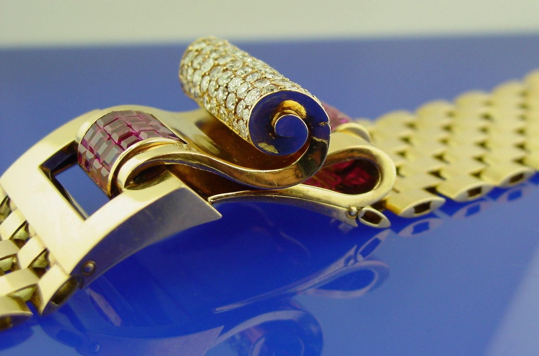 Regner Paris Ruby Diamond Gold Retro Bracelet For Sale 2