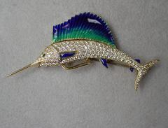 Diamond and Enamel Sailfish Brooch