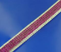 Invisibly Set French Cut Ruby Diamond Platinum Bracelet