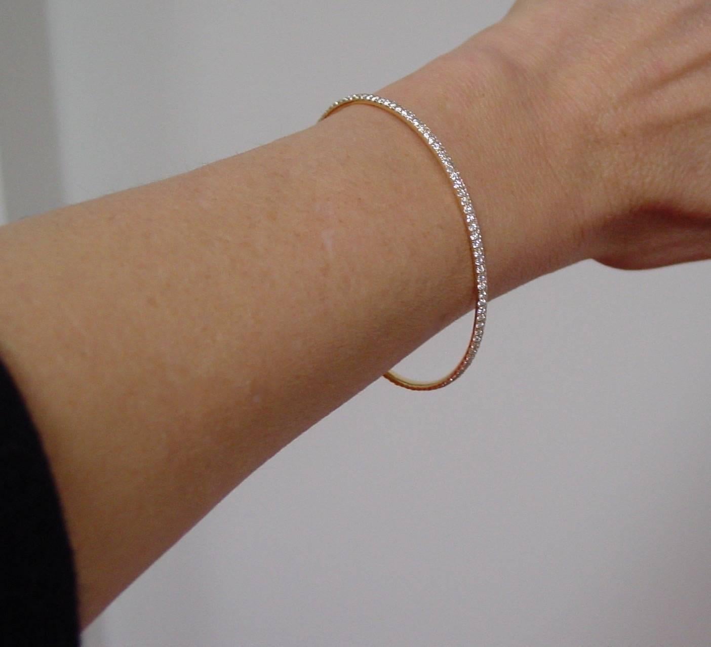 Women's Pave Diamond Gold Bangle Bracelet For Sale
