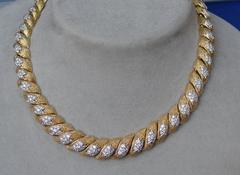 Diamond Textured Gold Link Necklace